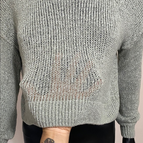 moon & madison Sage Green Crewneck Cropped Mesh Sweater - Picture 10 of 12